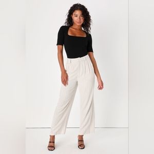 Chic in Capri Beige Striped High-Waisted Wide-Leg Linen Pants